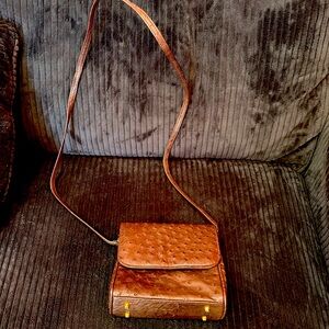 KC Vintage Women's Brown Ostrich Embossed Crossbody Purse